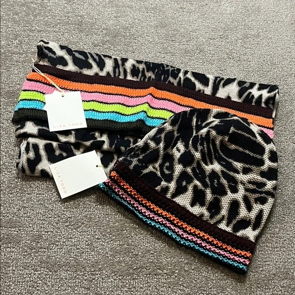 NWT Lisa Todd Cotton Scarf and Hat Set in Chalk Combo - Picture 1 of 8